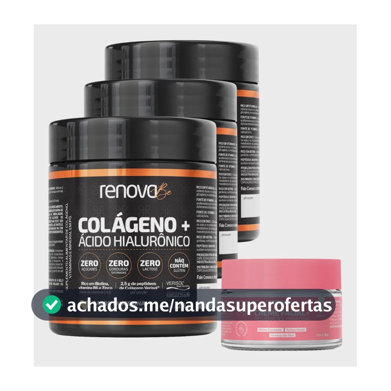 Kit 3x Colágeno Verisol Ácido Hialurônico Biotina Renova Be