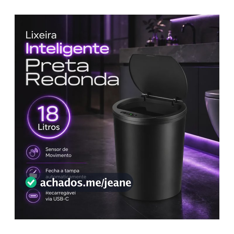 Lixeira Inteligente Sensor Automático 16l Recarregável Smart Banheiro Cozinha Compacta
