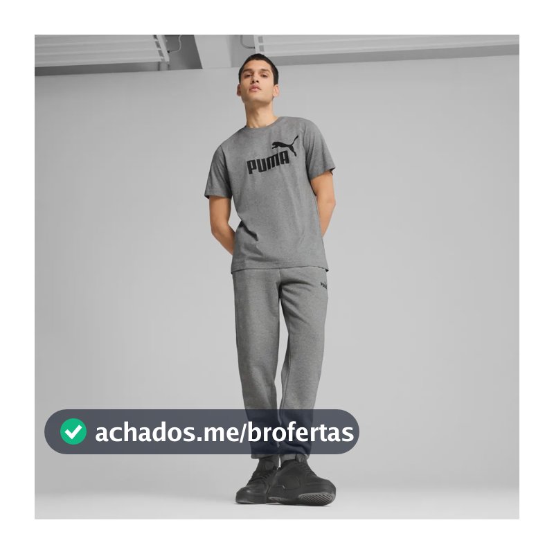 Camiseta Masculina Ess Logo Tee  Puma Medium Gray Heather Liso G