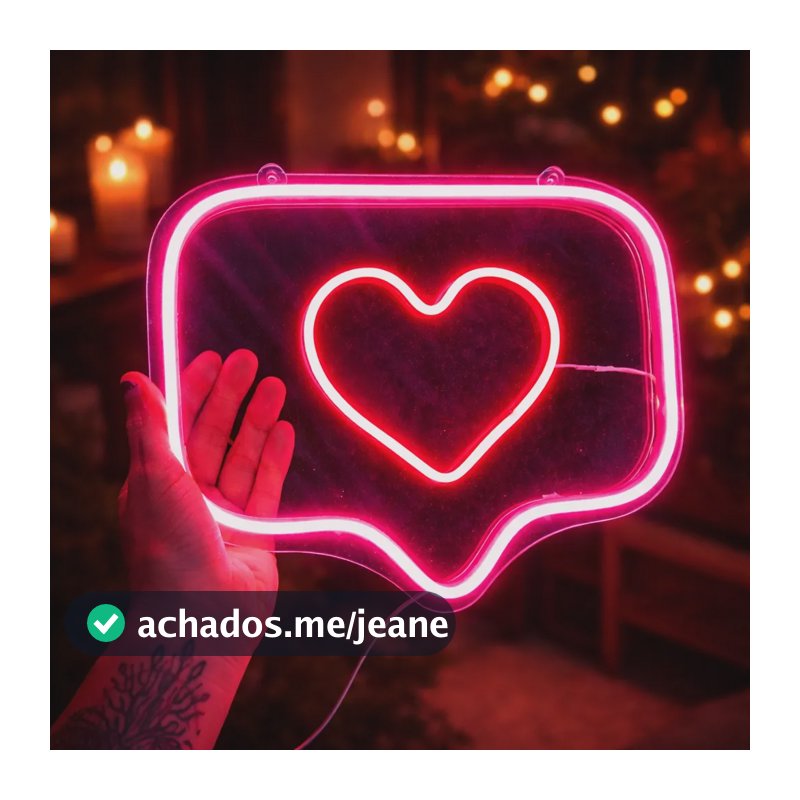 Luminária Neon Led Coração Instagram 20x18cm Multi Led Rosa 110v/220v