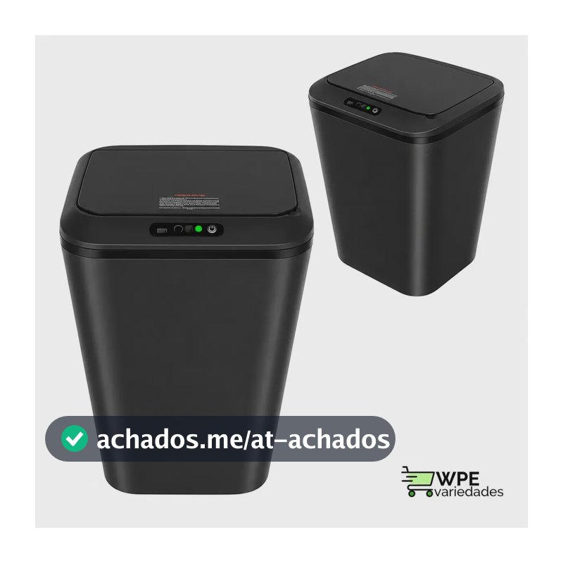 Lixeira Quadrada Preta 16L Inteligente Automática com Sensor para Banheiro e Cozinha