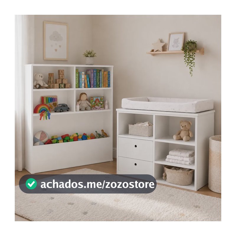 Conjunto Infantil Completo Trocador E Organizador Branco Branco