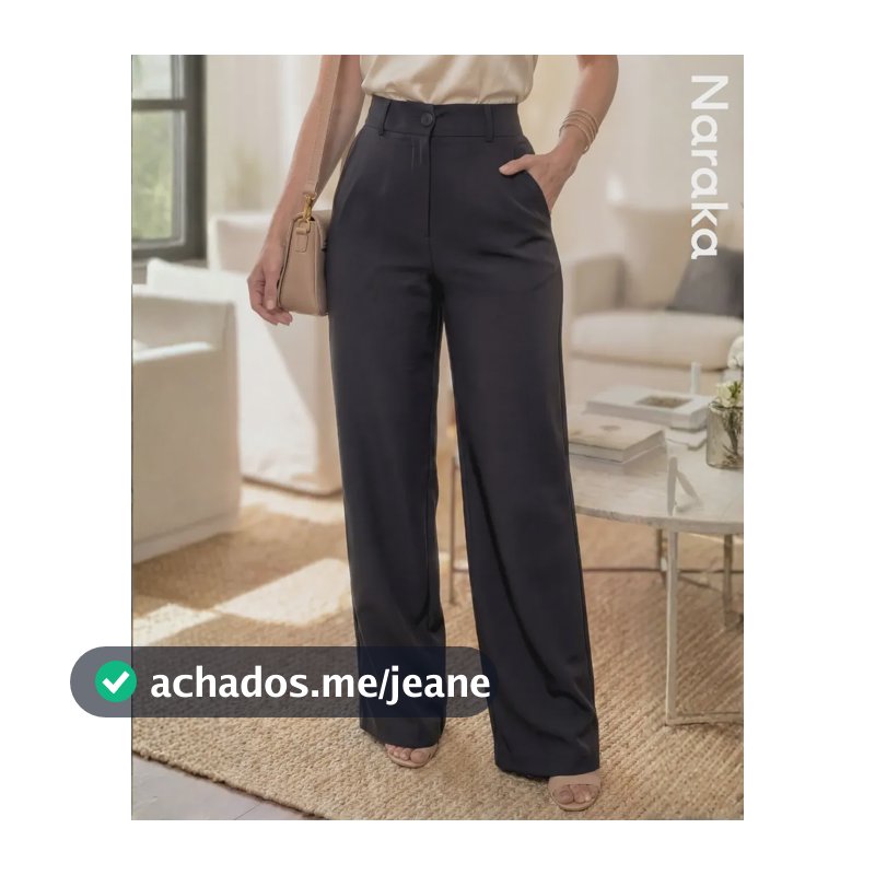 Calça Alfaiataria Feminina Wide Leg Social Cós Alto Preto Gg