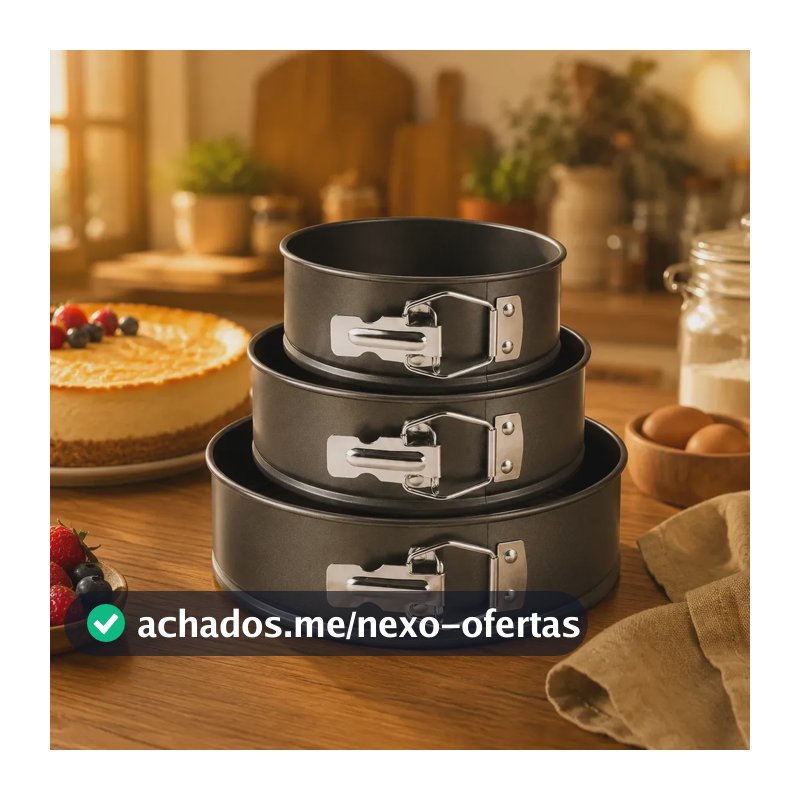 Kit 3 Formas Assadeiras Redonda Antiaderentes Com Fundo Removível Cozinha Bolo Torta