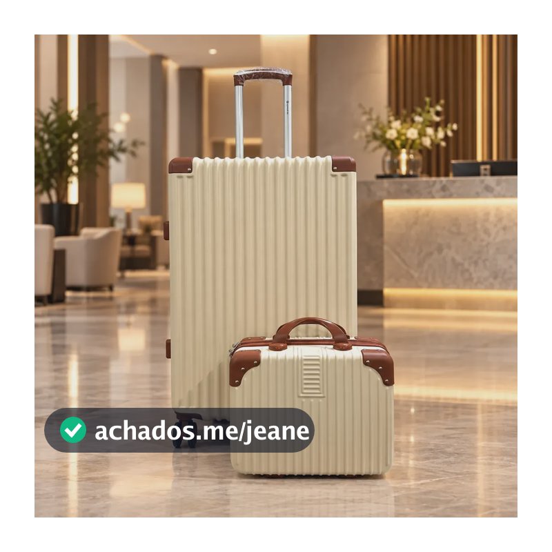 Kit Mala De Viagem 23kg Anti Furto Extensor E Frasqueira Bege