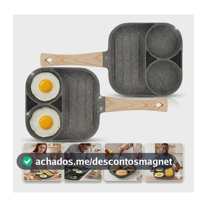 Frigideira Antiaderente 3 em 1 Cozinha Ovos Hambúrguer Carne Quadrada Fogão Indução Compacta Alumínio 17cm Preto Marca Topyhome