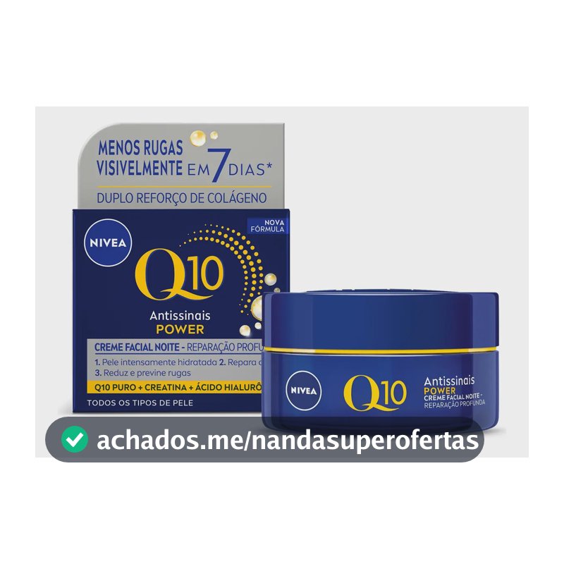 NIVEA Creme Facial Antissinais Q10 Power Noite 49g, Reduz Rugas, Reparação Noturna, Hidratação, Ácido Hialurônico, Cuidado Facial Noturno
