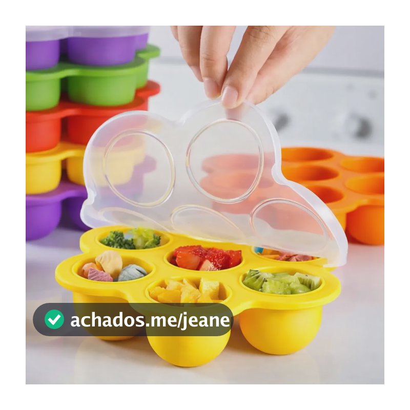 Porta Papinha Silicone Tampa Forma Congelar Porções Frutas Amarelo