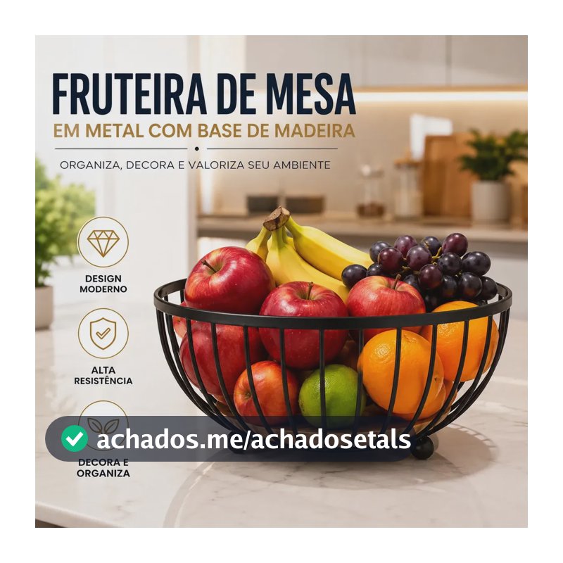 Fruteira de Mesa Cesto Organizador de Frutas Aramada Multiuso Cozinha Metal Inox Aquattro