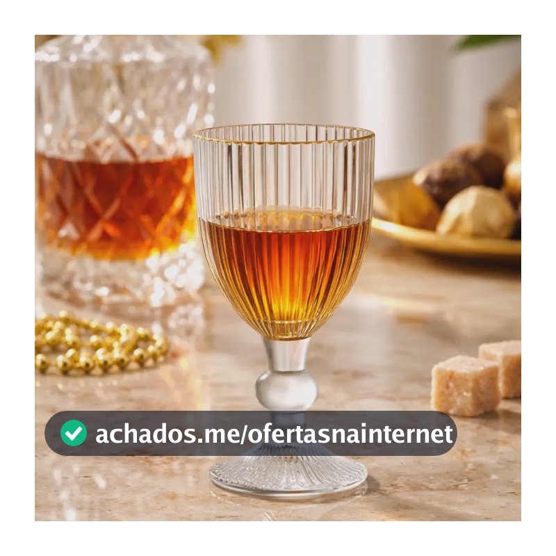 Jogo 6 Taças Licor Vidro Graffiato Com Borda Dourada 60ml