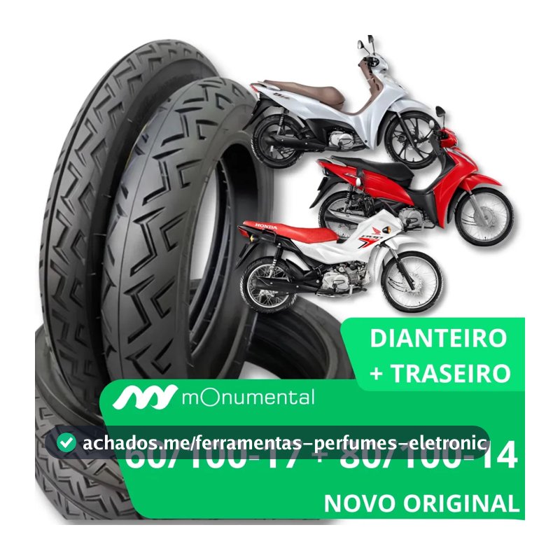 Par Casal Pneu Dianteiro 60/100-17 + Traseiro 80/100-14 Para Usar Com Câmara Ideal Para Moto Biz 100 110i Pop 100 110i Neo Zero Monumental PDO Store