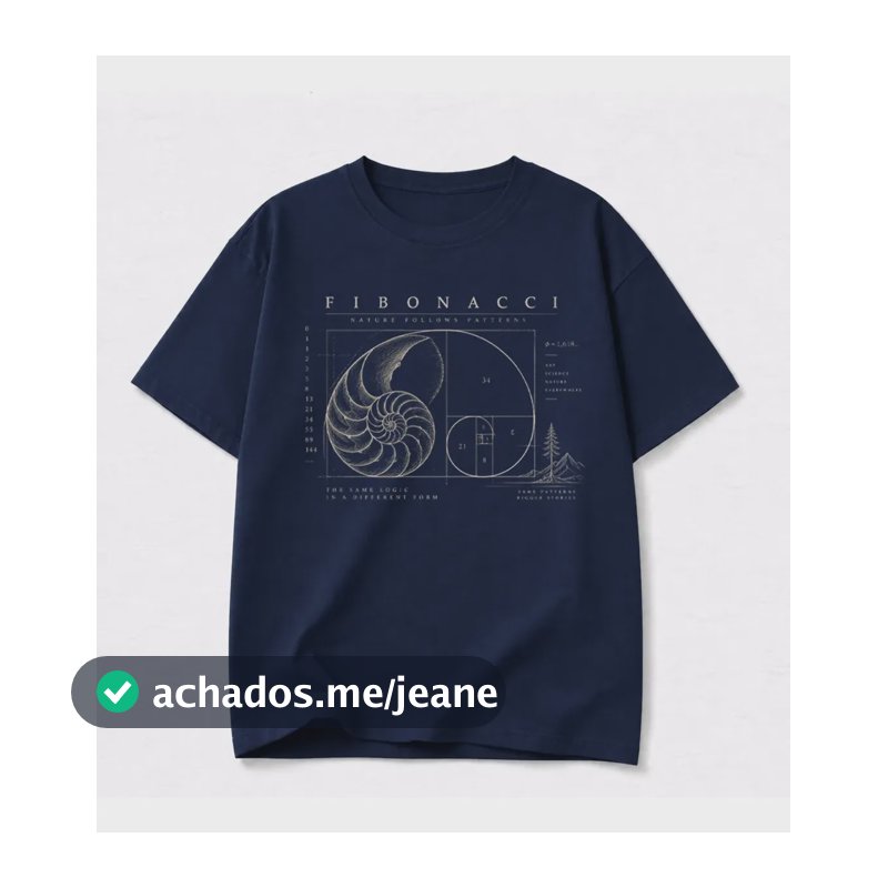 Camiseta Fibonacci Espiral Áurea Matemática Geek Unissex Azul-marinho Gg