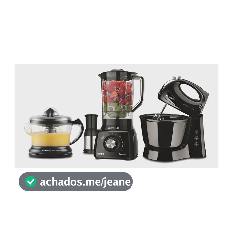 Conjunto Batedeira Liquidificador Espremedor Mondial Cor Preto 220v
