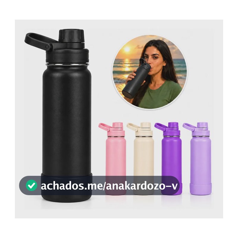 Garrafa De Água Térmica 800ml Squeeze Para Academia Esporte Preto