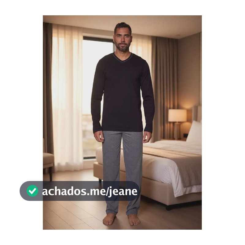 Pijama Masculino Mash Manga Longa Gola V Elast.embutido Preto Liso G
