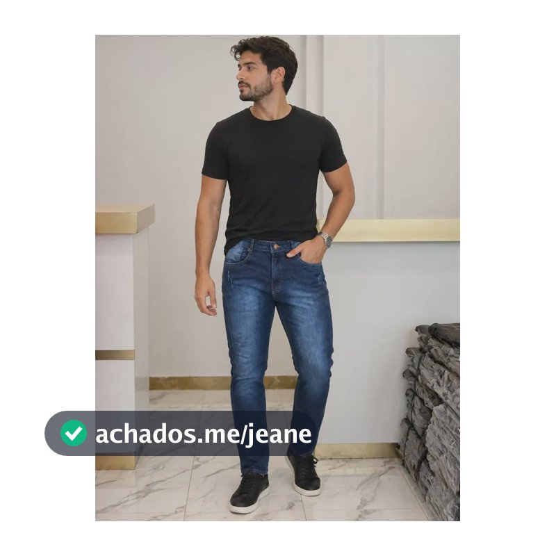 Calça Masculina Elastano Escura Lavagem Escura 44 Risco