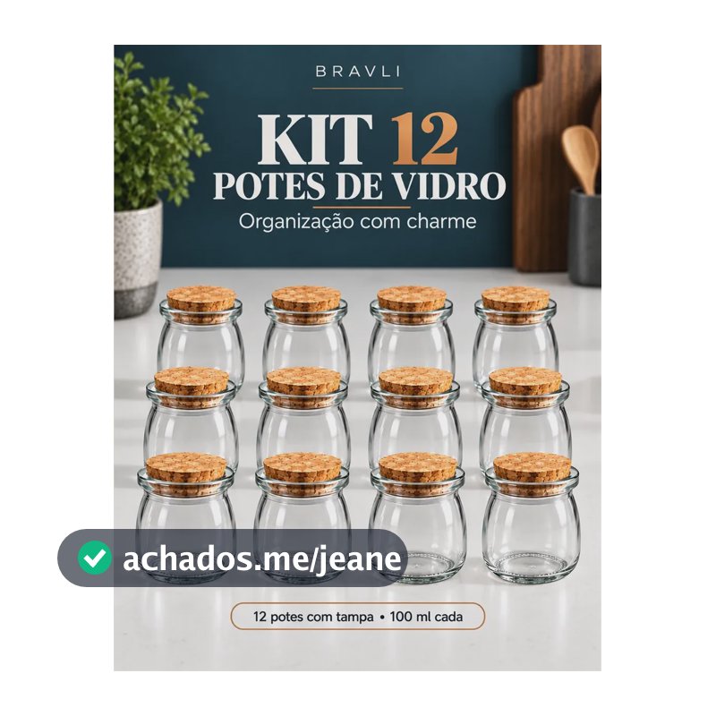 Pote De Vidro Tampa Rolha Cortiça Porta Tempero Kit Com 12 Transparente