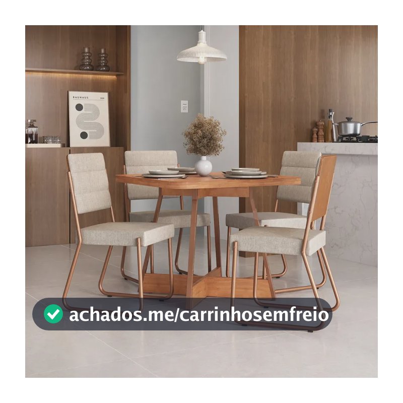 Conjunto Sala Jantar 4 Cadeiras Charlotte Carraro Nogal Rose