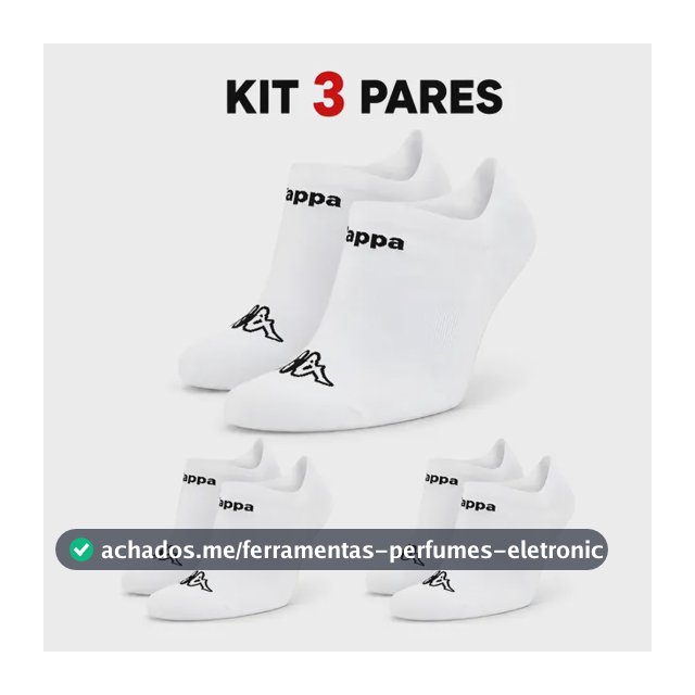 Kit 3 Pares Meias Kappa Sapatilha Soquete Invisível Original Branco 38-43
