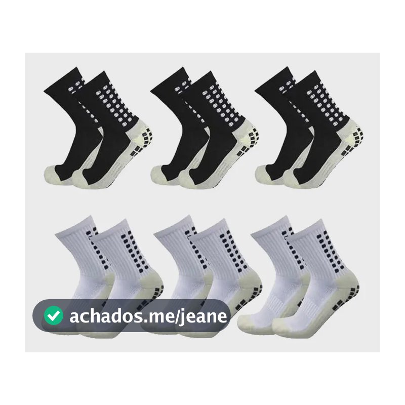 Kit 6 Pares Meia Antiderrapante Esportiva Futebol Treino Pro 3preto 3branco Tamanho Único