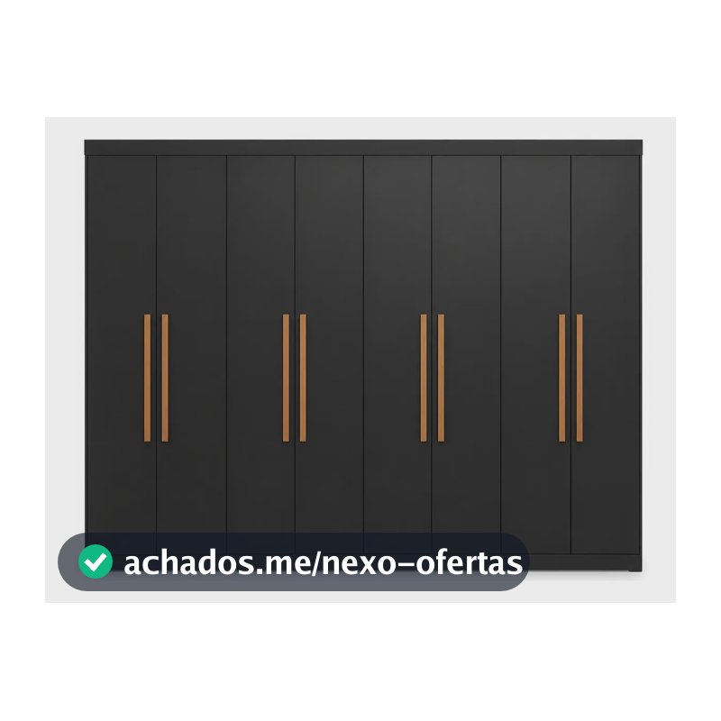 Guarda Roupa Casal 8 Portas Preto Espresso Móveis 4 Gavetas MDF 200x237x47cm