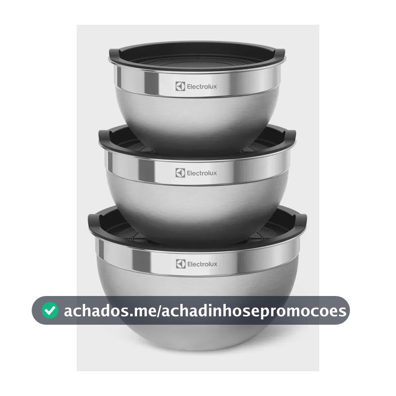 Electrolux Kit 3 Bowls Tigelas de Aço Inox com Tampa Plástica, 1,4L, 2L e 2,6L