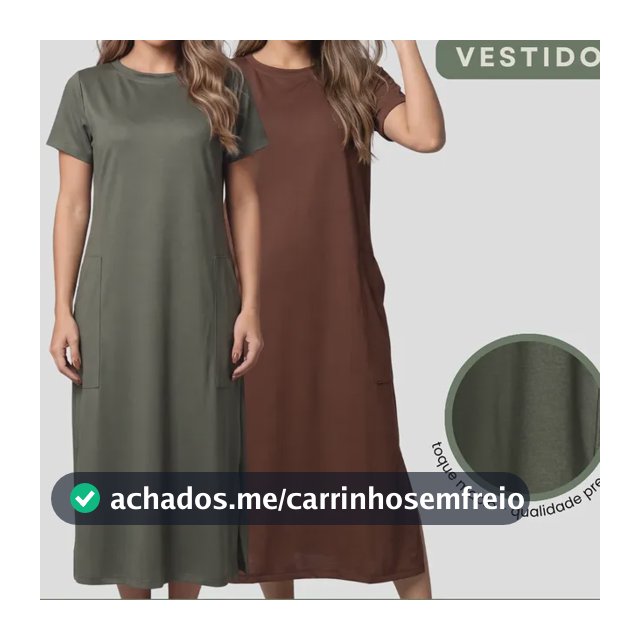 Kit 2 Vestido Midi Elegante Bolso Lateral Moda Comfy Casual