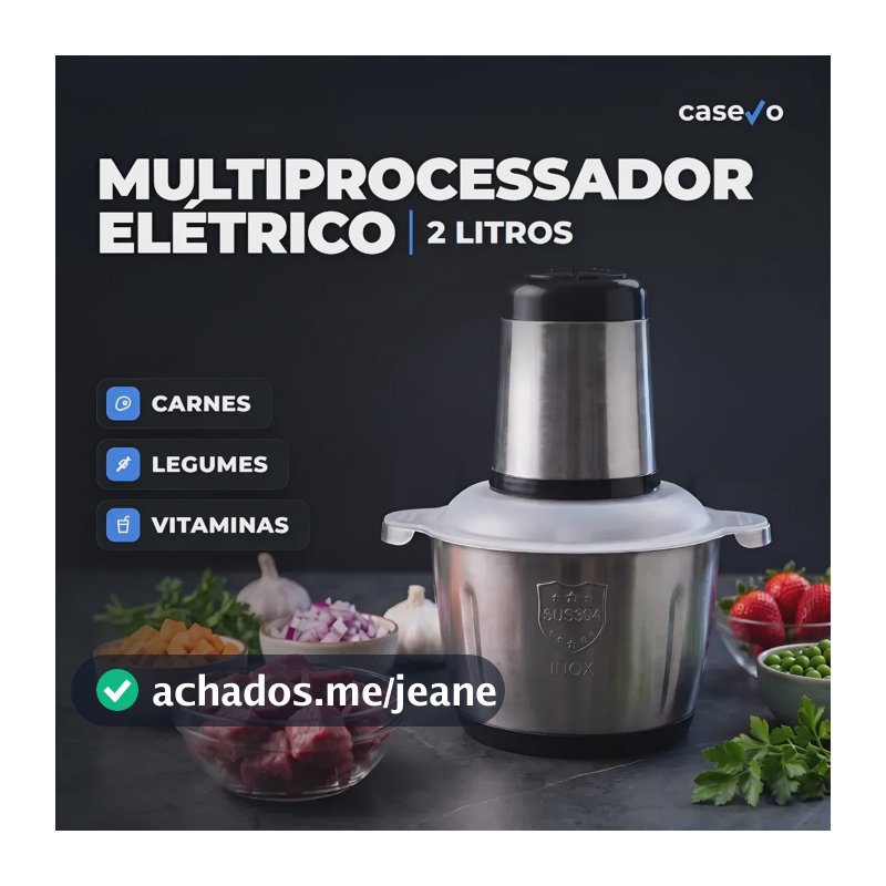 Multiprocessador Alimento Moedor Triturador Eletrico 2l Inox Prateado 110v / 127v