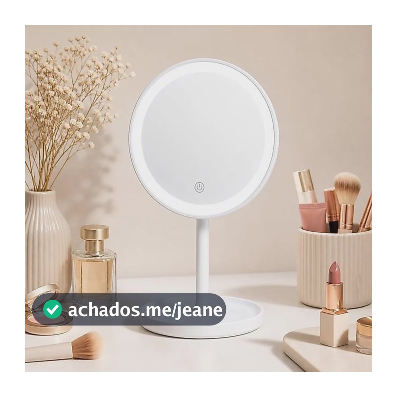 Espelho Led De Mesa Touch Recarregável Usb E 3 Cores De Luz Redondo - Branco