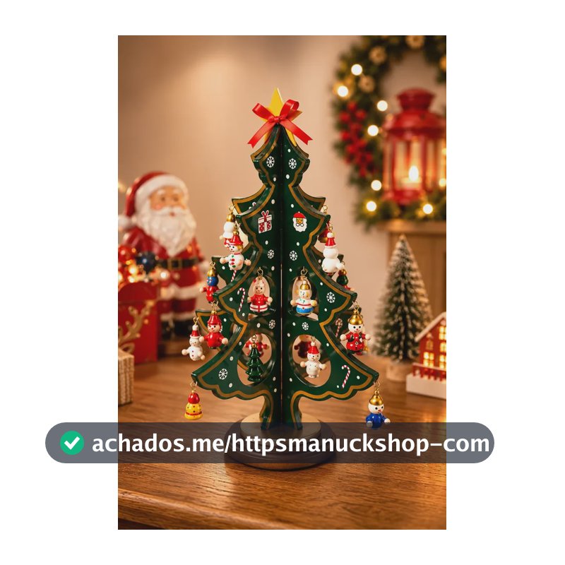 Árvore De Natal Madeira Decoração Enfeite Natalino Mesa Luxo Verde