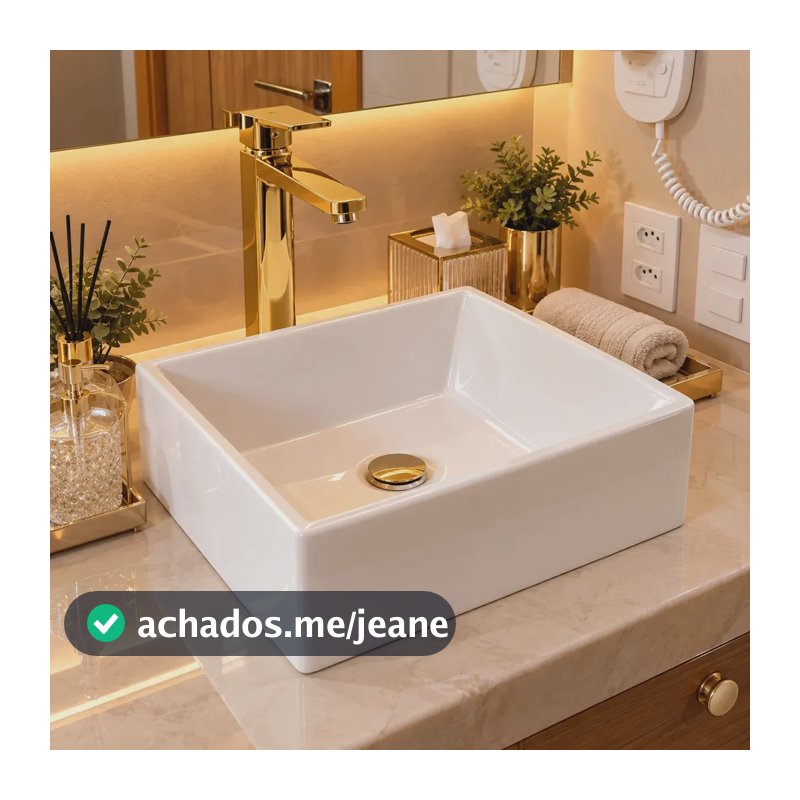 Cuba de Sobrepor Quadrada 30,5x27cm Branco Mármore Sintético para Banheiro/Lavabo Movelove