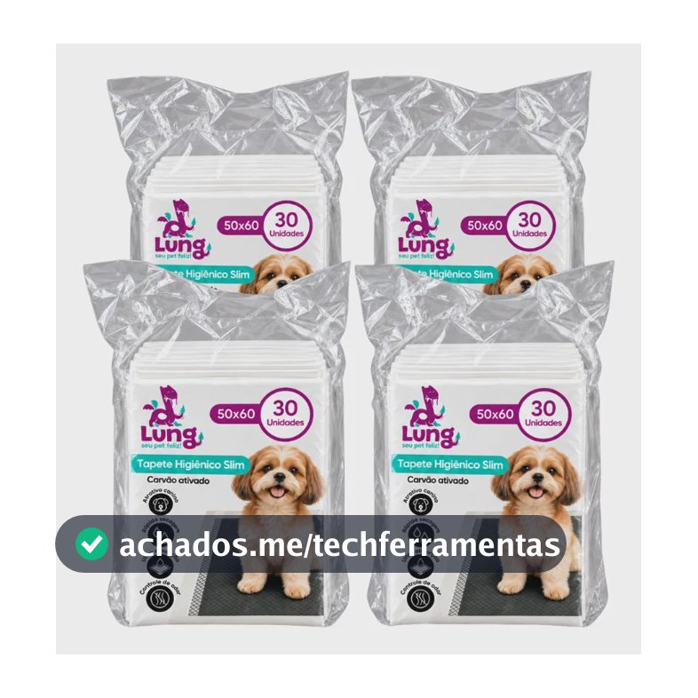 Kit 4 Tapete Higiênico 50x60 120un Cachorro Carvão Ativado
