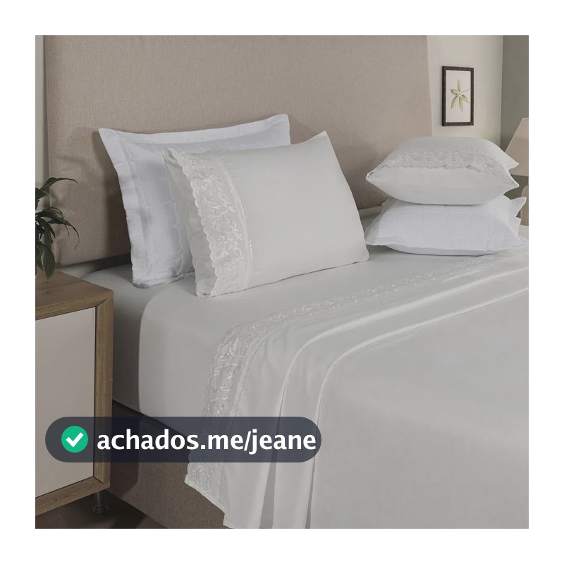 Jogo De Lençol Cama Casal 4 Peças 300 Fios Bordado Turim Percal Branco
