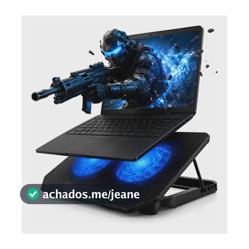 Suporte Notebook Dgx Base Mesa Led Refrigerada Ventilação 2 Cooler Silenciosa Cor Preto Led Azul
