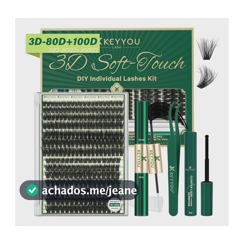 Kit De Extensões De Cílios Diy Keyyou 3d 80d+100d Comprimento 1.6 cm Cor 3D-80D+100D Espessura 0.07 mm Tipo de curvatura D