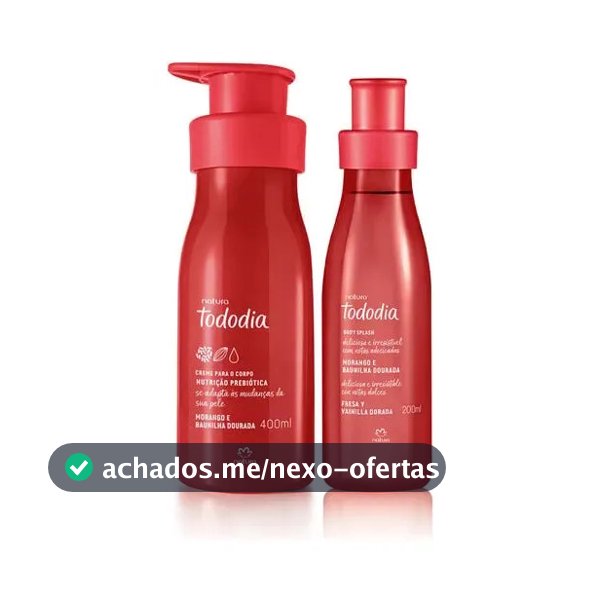 Kit Natura Tododia Morango e Baunilha: Hidratante Corporal 400 ml e Body Splash 200 ml.