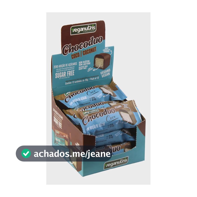 Display Chocoduo Coco C/12und 22g Vegano Zero Adição Açúcar