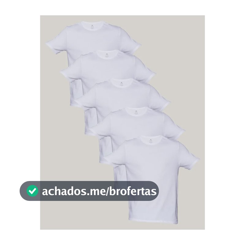 Kit 5 Camisetas Básicas Masculinas Algodão Branca Hering  Branco M Liso