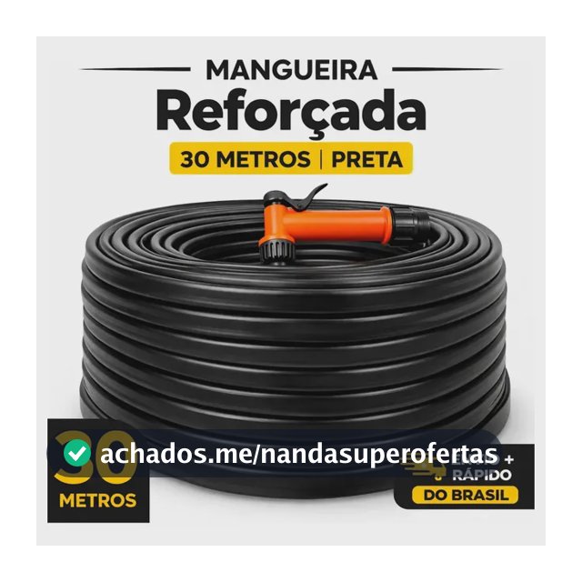 Mangueira De Jardim 30 Metros Reforçada Flexível 7/16 + Esguicho Pistola + Conector De Torneira Cor Preta