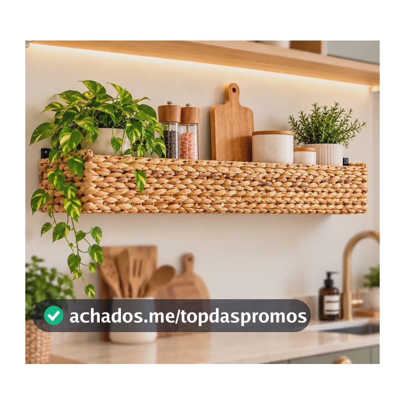 Prateleira Em Taboa Natural Para Quarto, Cozinha E Sala 80x17x17cm
