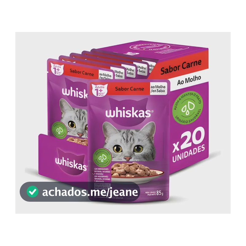 Whiskas ração úmida para gatos carne ao molho 85gr com kit de 20 sachês
