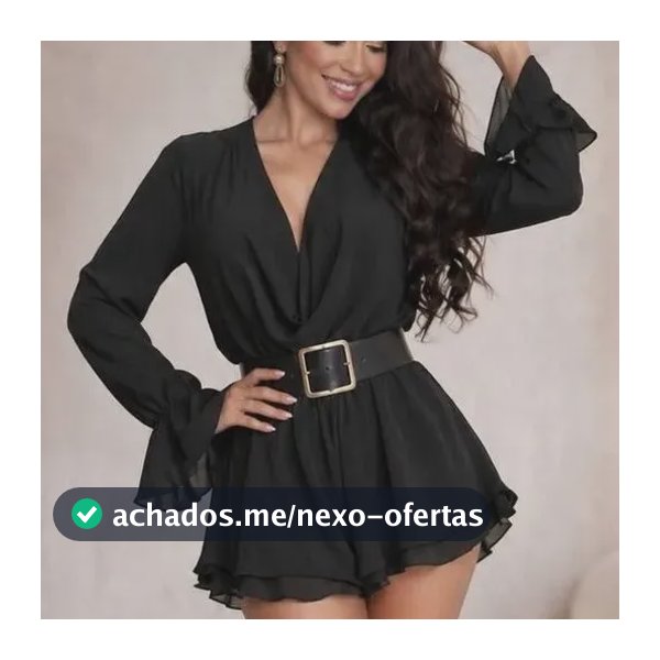 Macaquinho Feminino Duna Manga Longa Elegante Curto Inverno Preto Liso Único-38 A 44