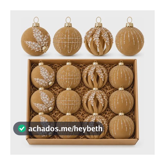 12 Bolas De Natal Veludo Com Strass Marrom-claro Solid