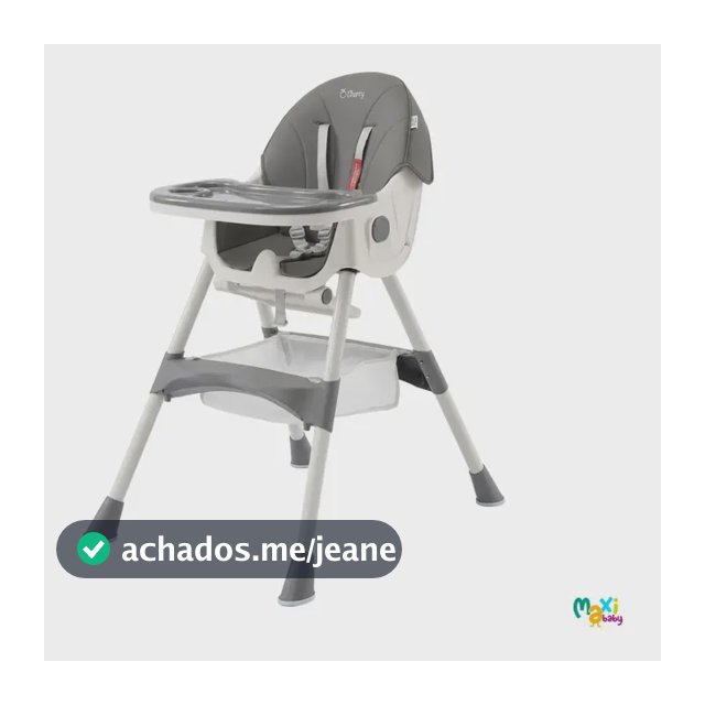 Cadeira Alimentação Infantil Portátil 2 em 1 Reclinável 3 Posições Bandeja Dupla Cherry Maxi Baby Cinza