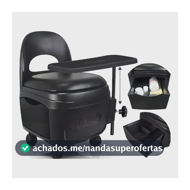 Cadeira Cirandinha Manicure Pedicure Preto Santa Clara com Gaveta e Rodinhas