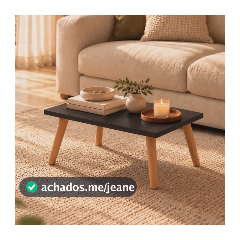 Mesa De Centro Retangular Sala Pés Palito Estilo Retro Apoio Cor Preto