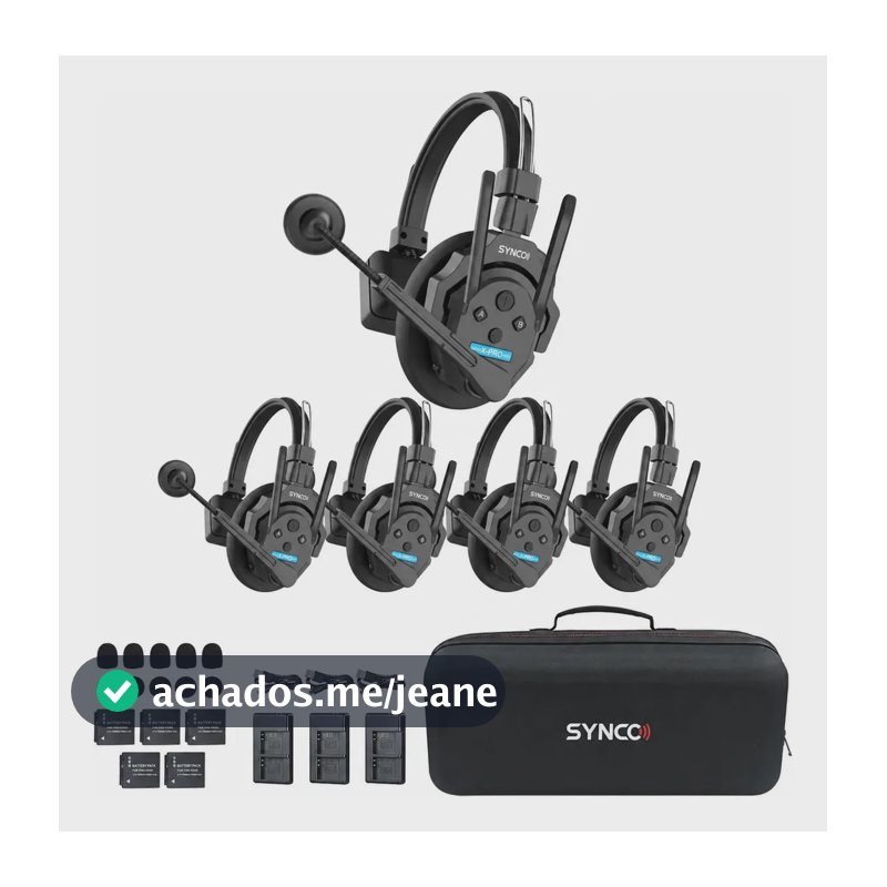 Intercomunicador Synco XTalk XPro5 Sem Fio Full-Duplex para 5 Pessoas com Redução de Ruído e Alcance de 500m