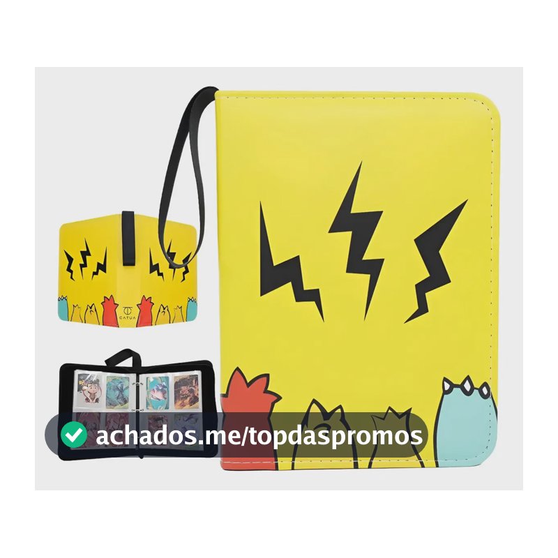 400 Cards Album Pasta Fichario Pokemon Com Ziper Amarelo