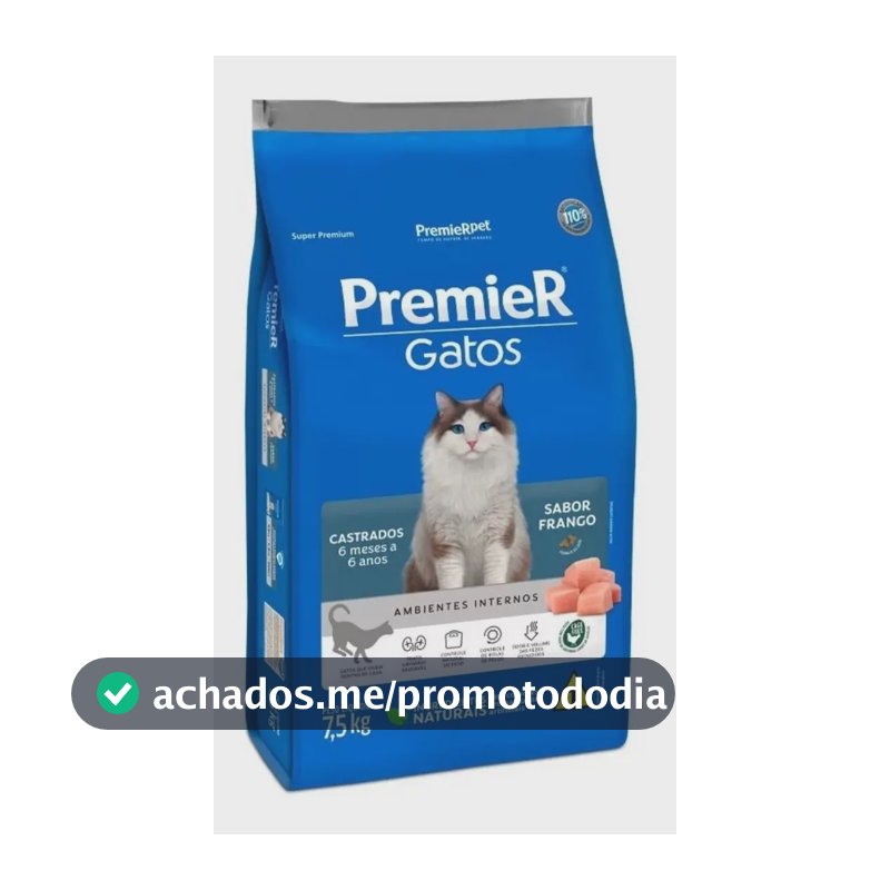 Ração Premier Gatos Castrados 6 Meses A 6 Anos Frango 7,5kg