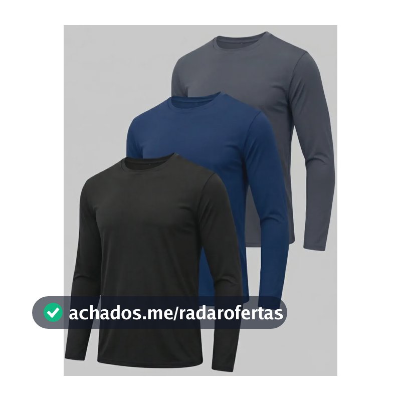 Kit 3 Camiseta Dry Fit Manga Longa Proteção Uv Segunda Pele Preto Azul-marinho Cinza-escuro M